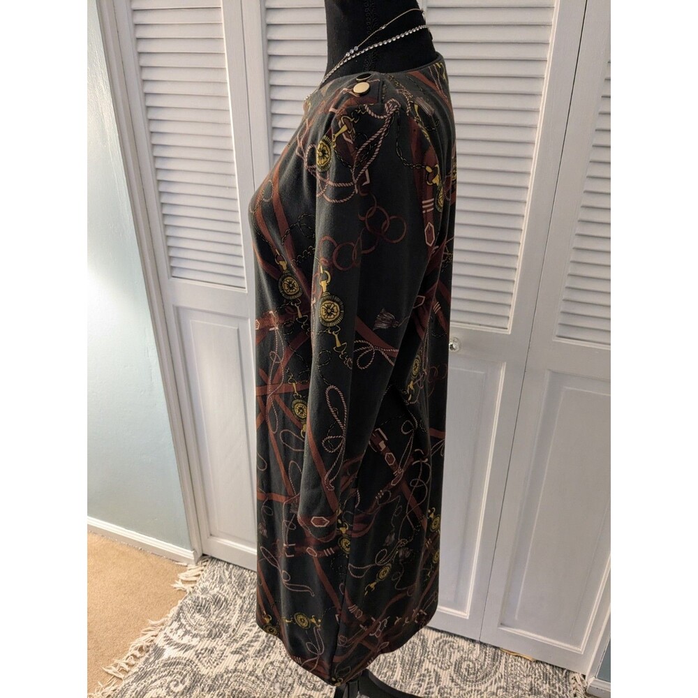 Talbots Dress Women's M Olive Equestrian Bit & Bridle Long Sleeve Western Status - Picture 10 of 15